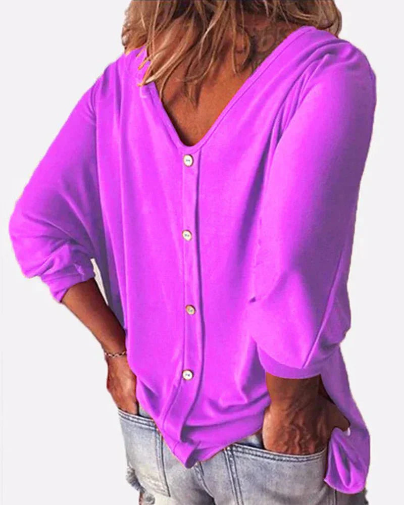 Claribel® | Chic V-Neck Blouse With Buttons And 3/4 Sleeves