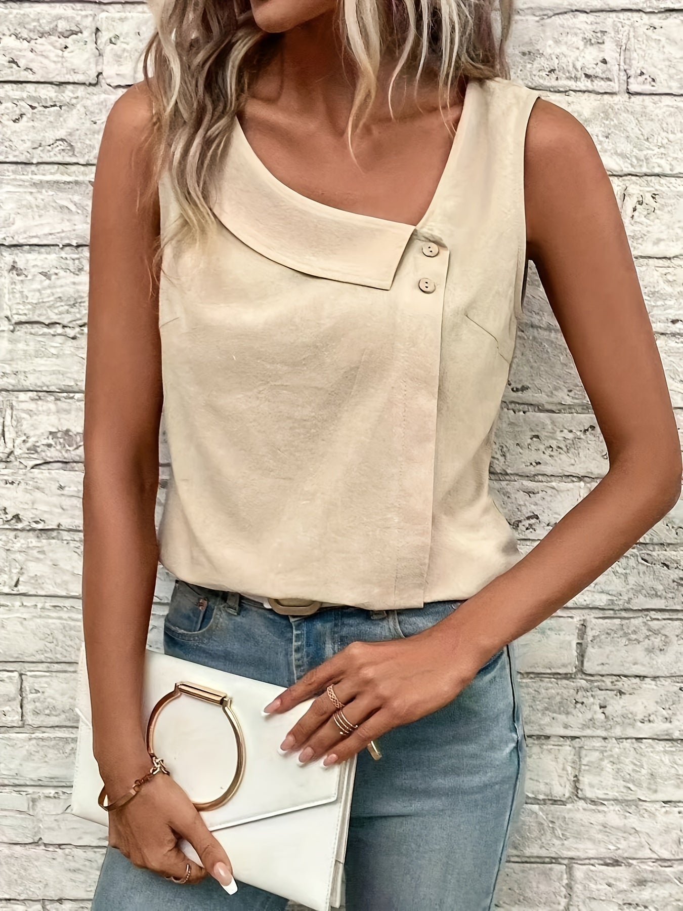 Circe® | Elegant Asymmetrical Neck Tank Top For Women