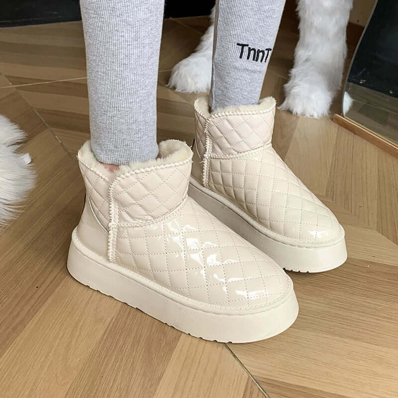 Women’s Ankle Boots – Quilted Waterproof Design – Furry Lining – Chunky Sole