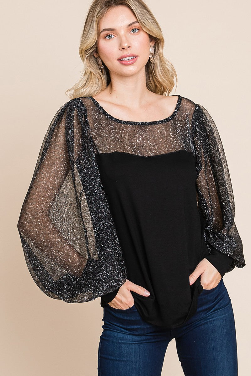 Catalina® | Super lady full size metallic mesh lantern sleeve blouse
