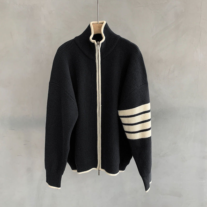 Ryan | Men's Zip-Up Striped Sleeve Sweater