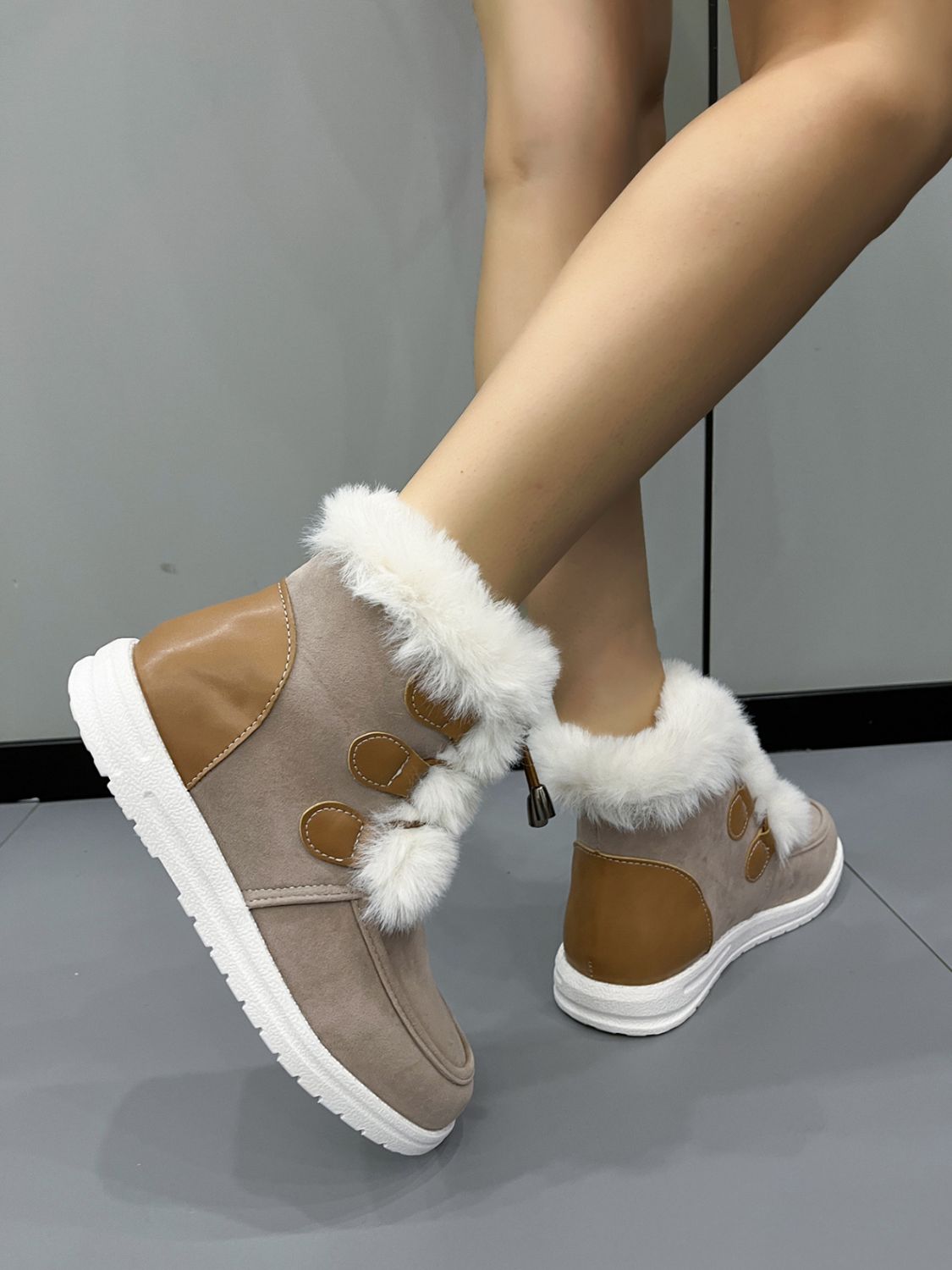 Dolores® | Suede round toe boots with plush detail