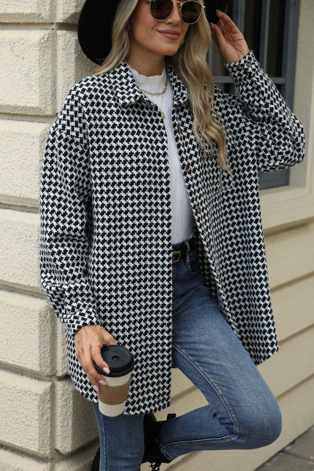 Anika® | Houndstooth coat with buttons and dropped shoulders