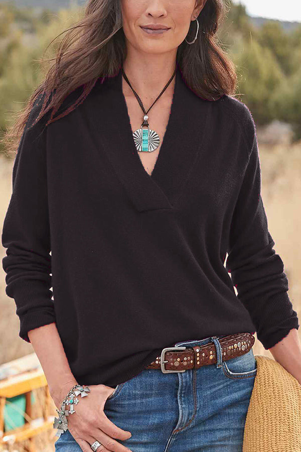 Abigail® | V-neck pullover solid color loose long-sleeved top