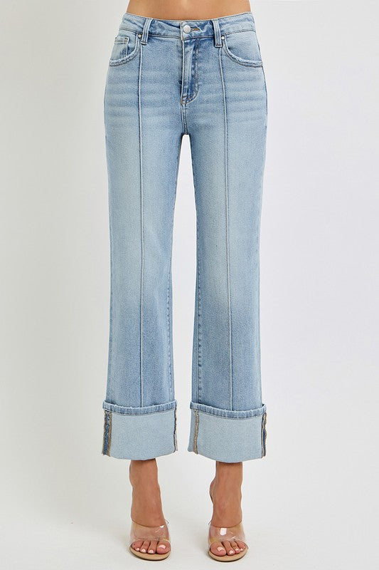 Brooke® | Oversized straight leg ankle jeans with cuffs