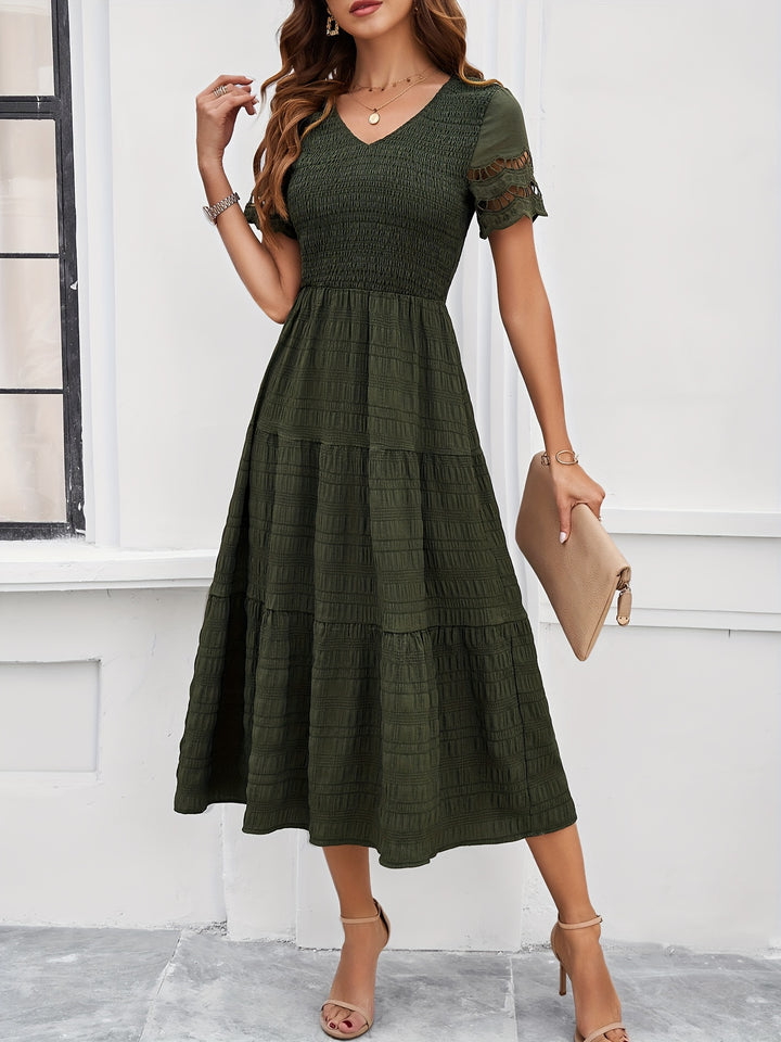 Cristina® | Elegant A-Line Short-Sleeved Lace Maxi Dress