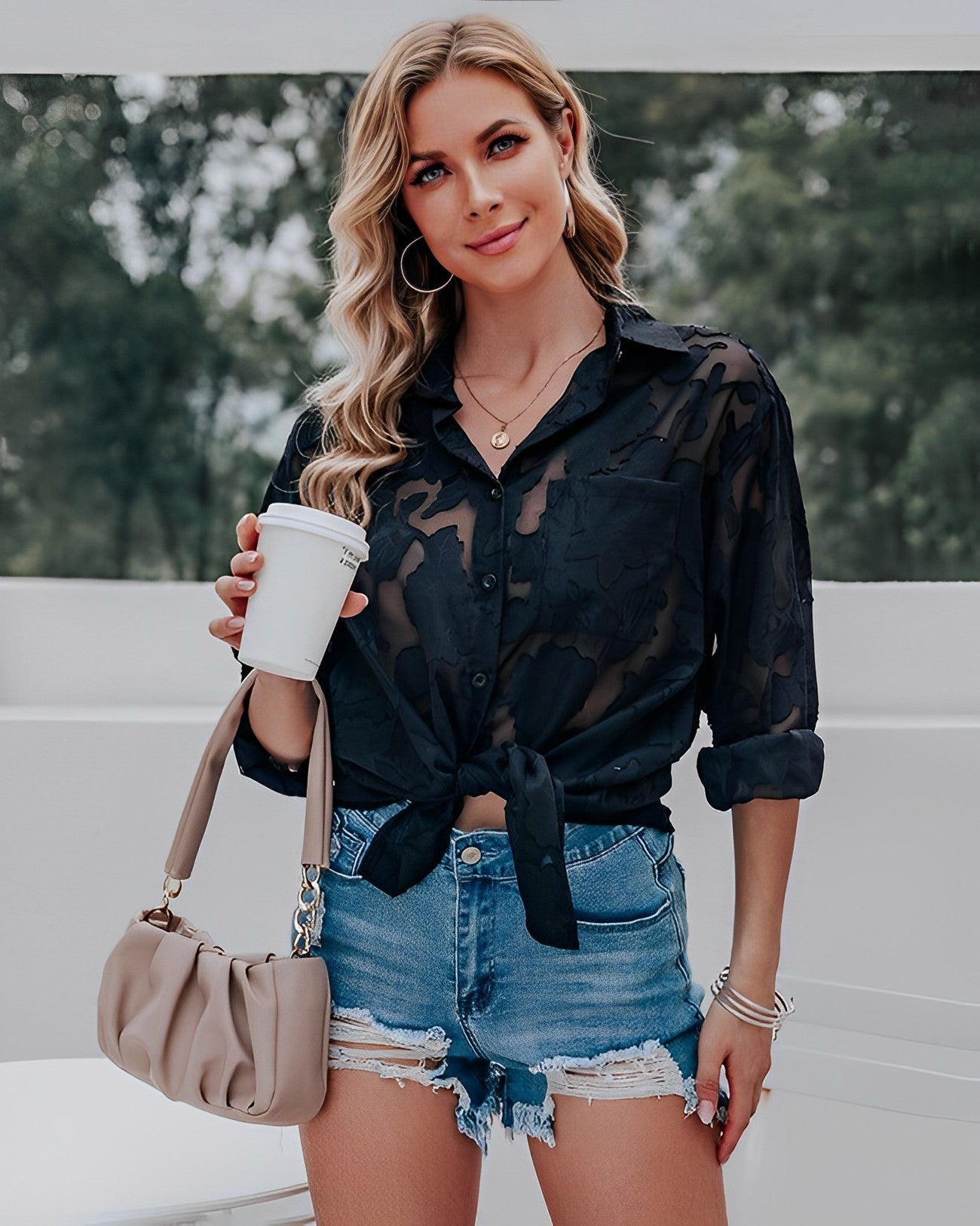 Aulikki® | Lace See Through Button Down Blouse