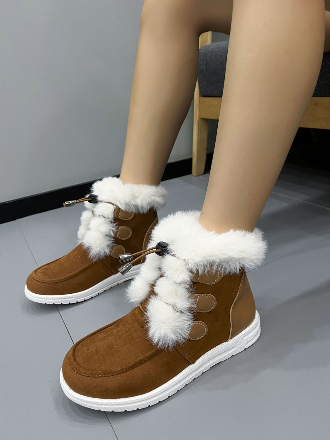 Dolores® | Suede round toe boots with plush detail