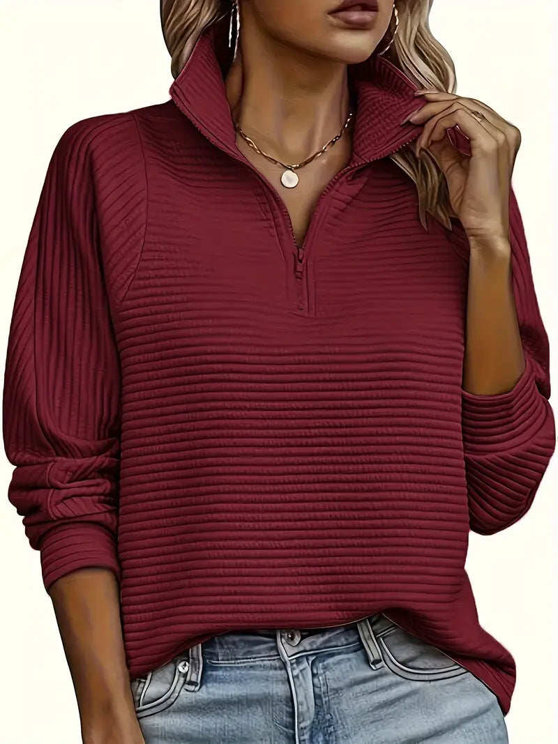 Hazel | Women's Quarter-Zip Ribbed Pullover Sweater