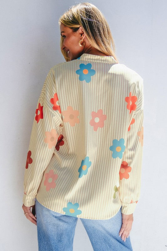 Eliana® | Loose-fitting, button-down blouse with floral pattern and collar