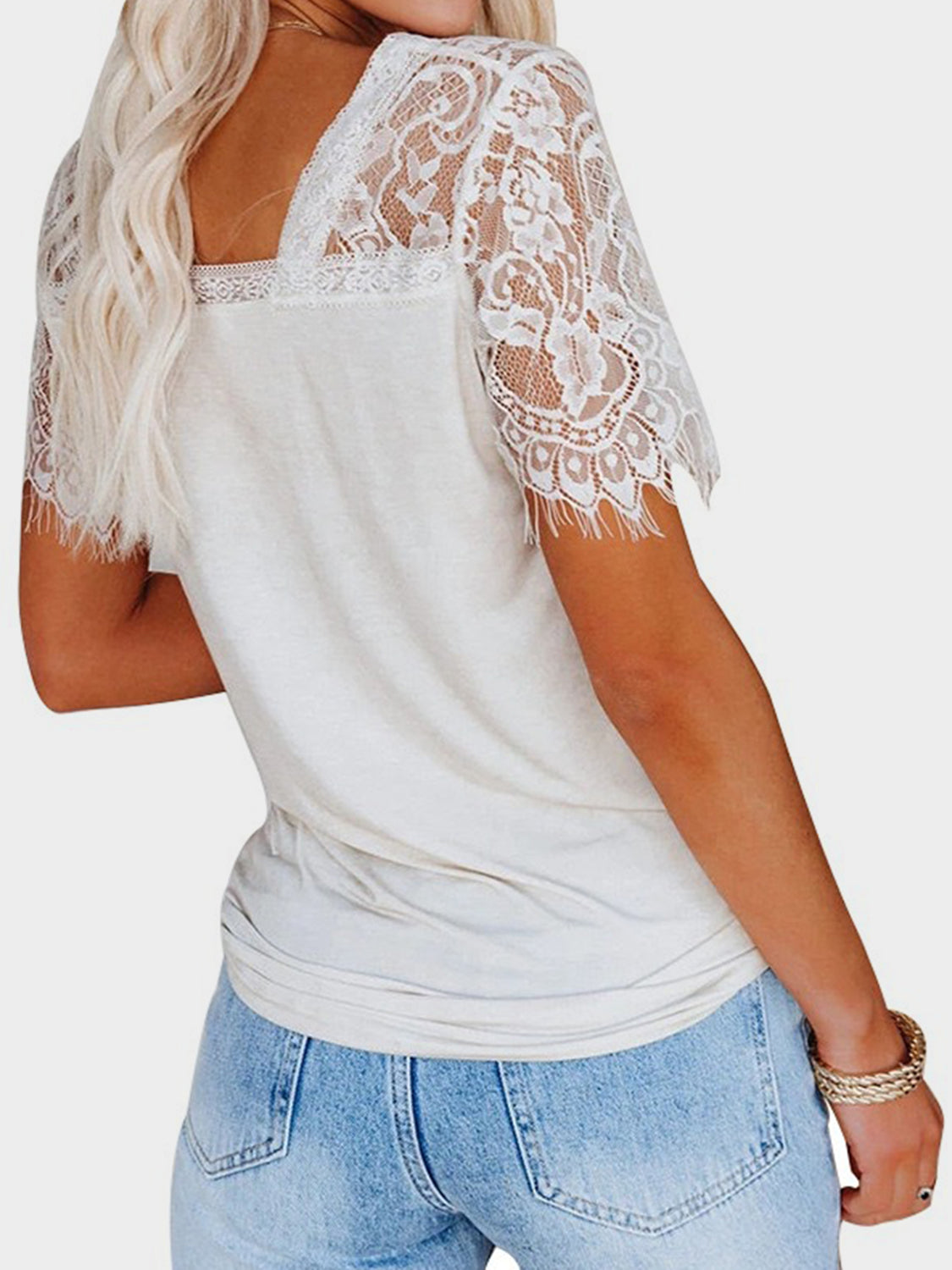 Barbara® | Short-sleeved lace patchwork V-neck T-shirt