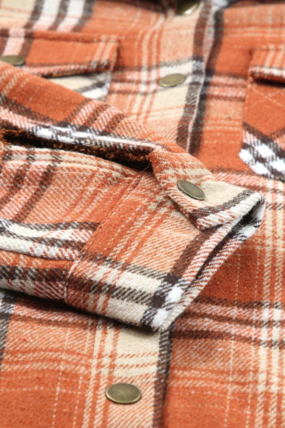 Brigida® | Checked button down long sleeve hooded jacket