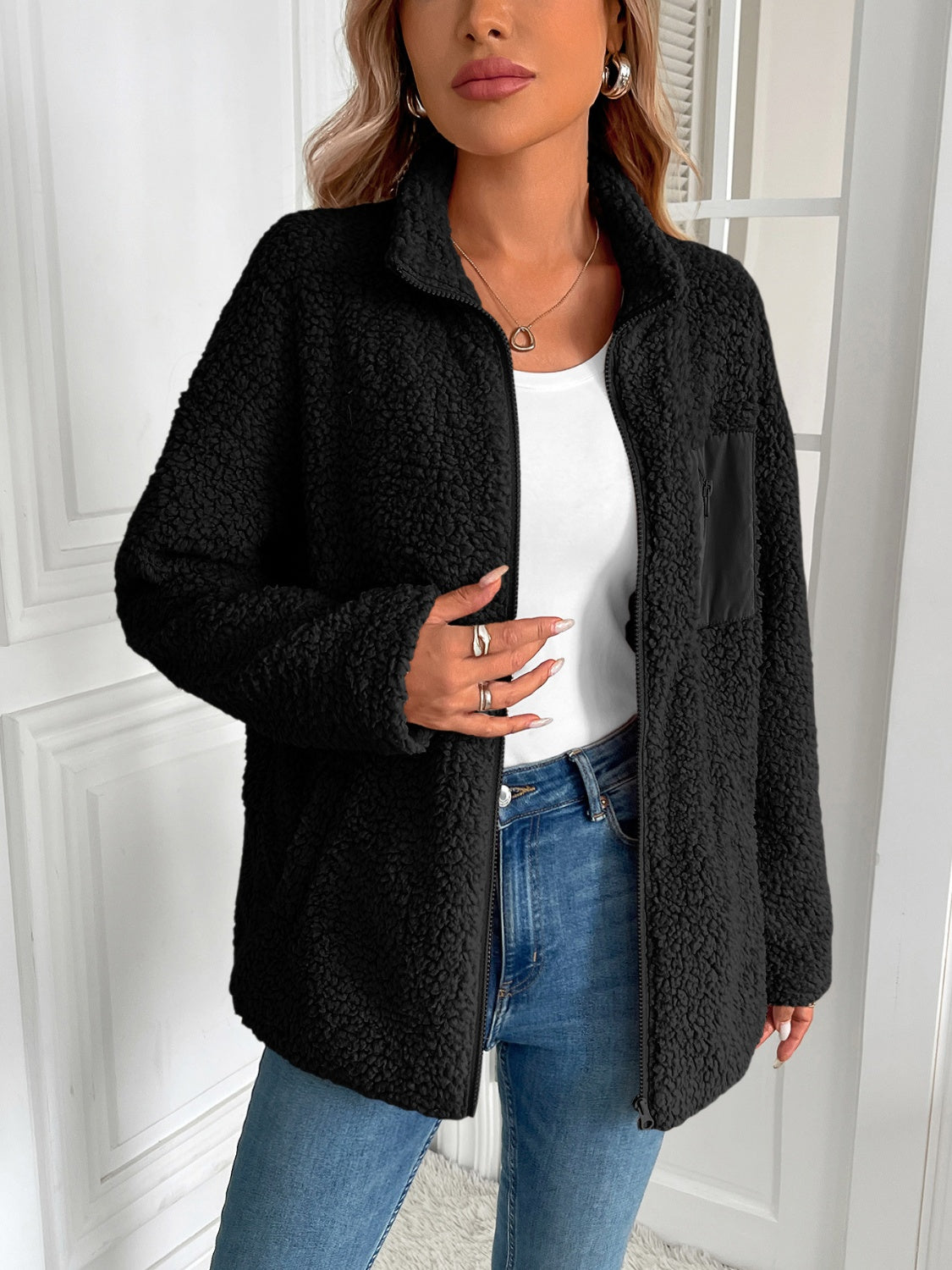 Camila® | Ivy Lane fluffy jacket with long sleeves and zip