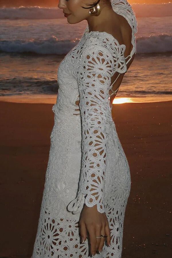 Catalina® | Forever Sunsets crochet back lace-up coverup maxi dress