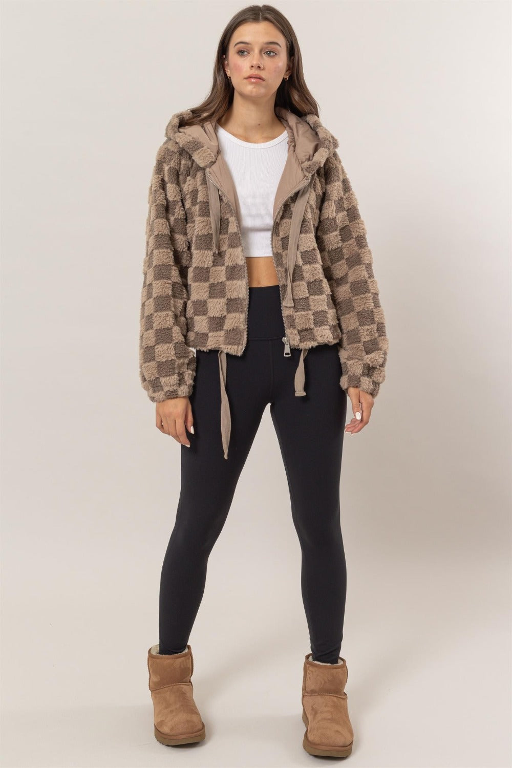 Birgit® | Checked Sherpa zip hoodie jacket