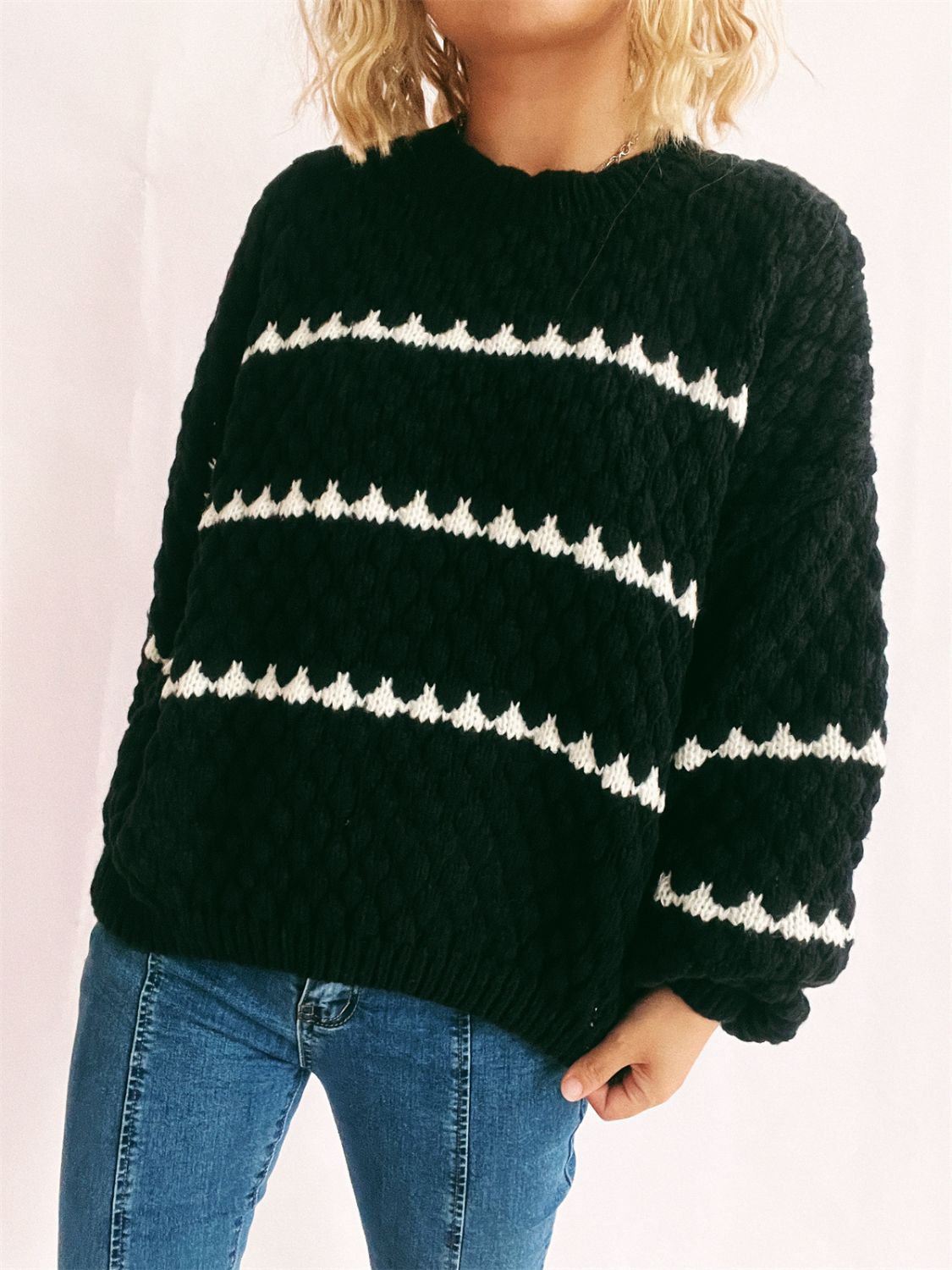 Bianca® | Long-sleeved sweater with contrasting stripes and a crew neck
