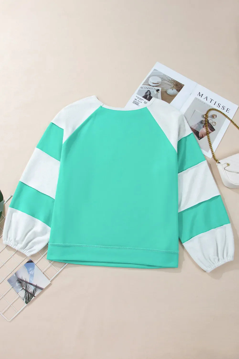 Elena® | Plus size color block long sleeve sweatshirt with exposed seams