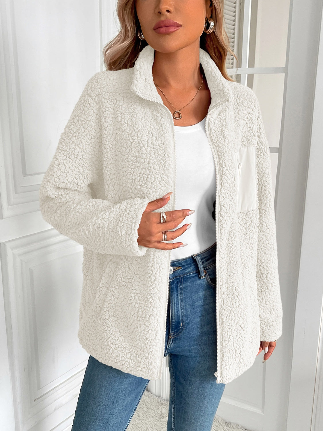 Camila® | Ivy Lane fluffy jacket with long sleeves and zip