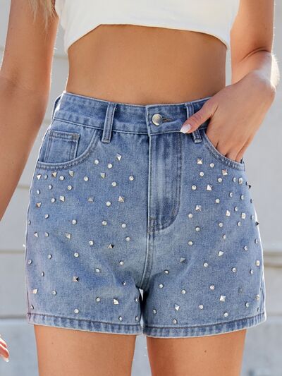 Arianna® | High waist denim shorts washed with rhinestones
