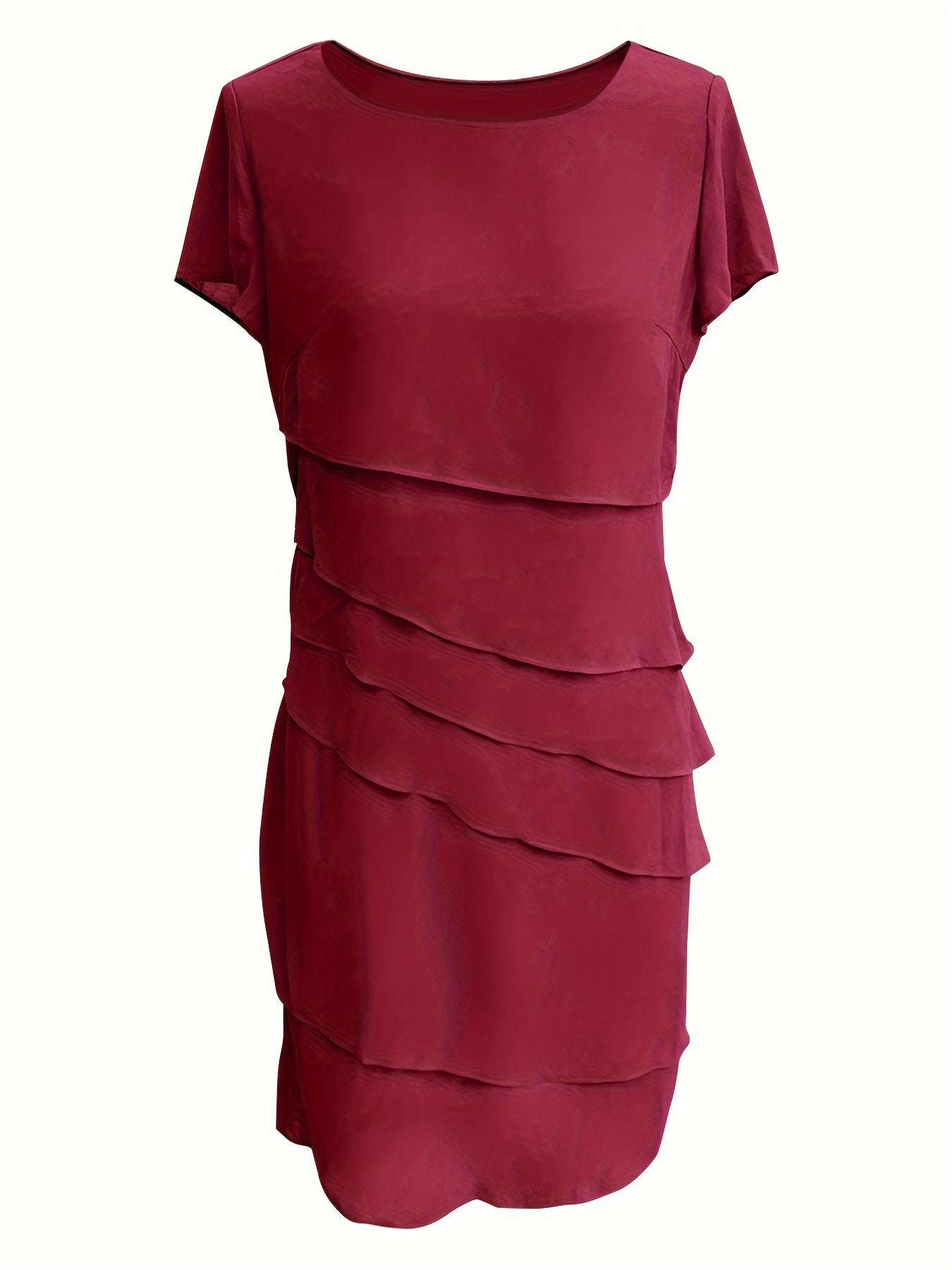 Amadis® | Cotton Layered Trim Round Neck Short Sleeve Evening Dress For Women