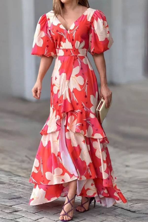 Cora® | Fashionable elegant printed V-neck party/work dress