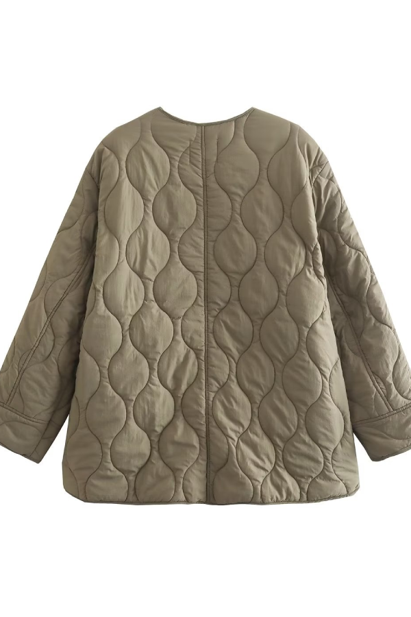 Casandra® | Solid Color Loose Round Neck Quilted Jacket