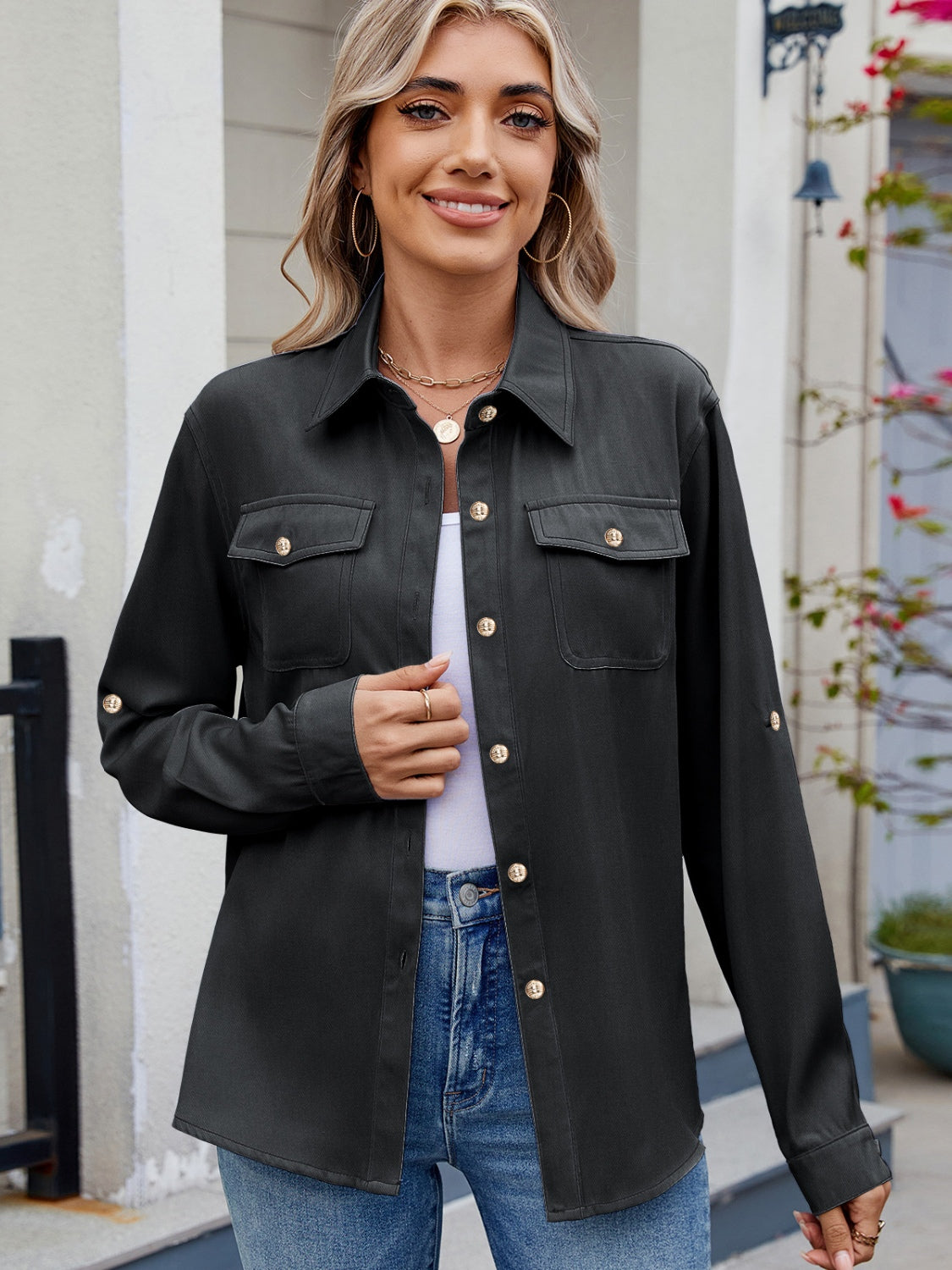 Eliza® | Plain, long-sleeved collared shirt