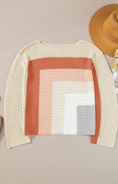 Ava® | Openwork, long-sleeved sweater with a color block design