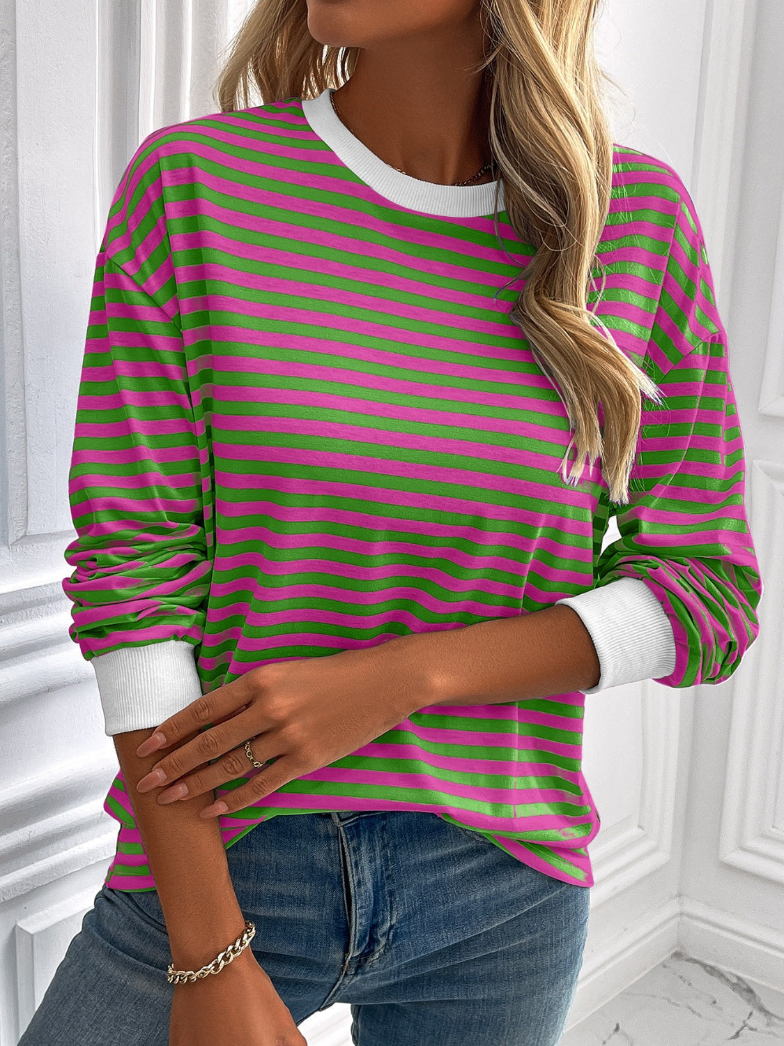 Constance® | Ivy Lane striped long sleeve crew neck sweatshirt