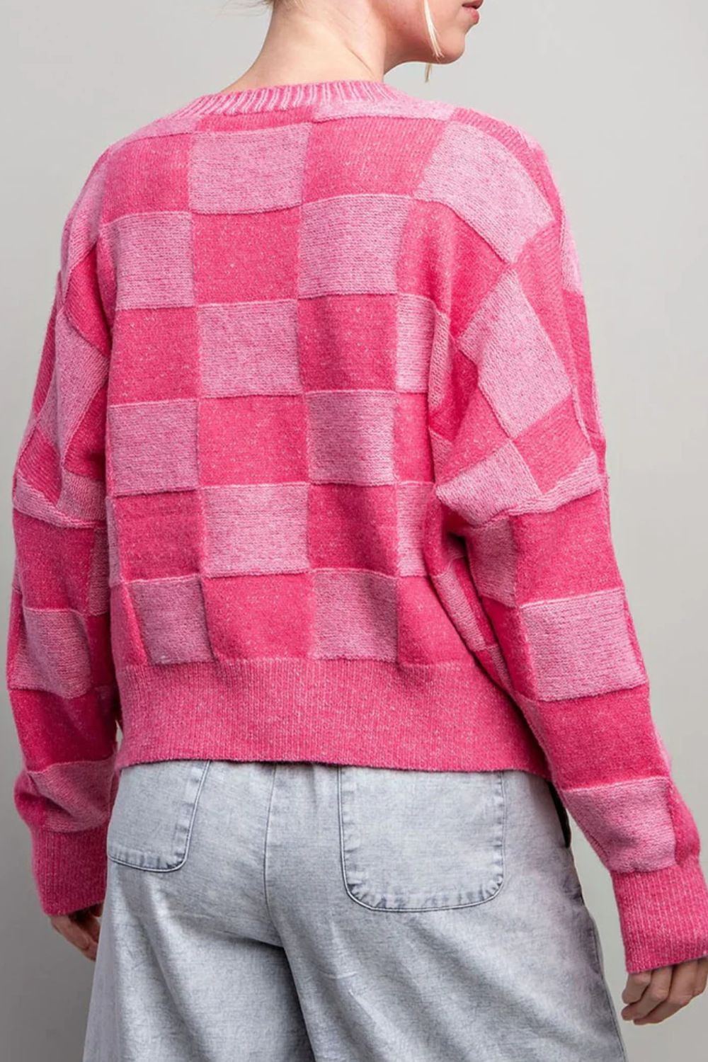 Araceli | Checked long-sleeved cardigan with V-neck