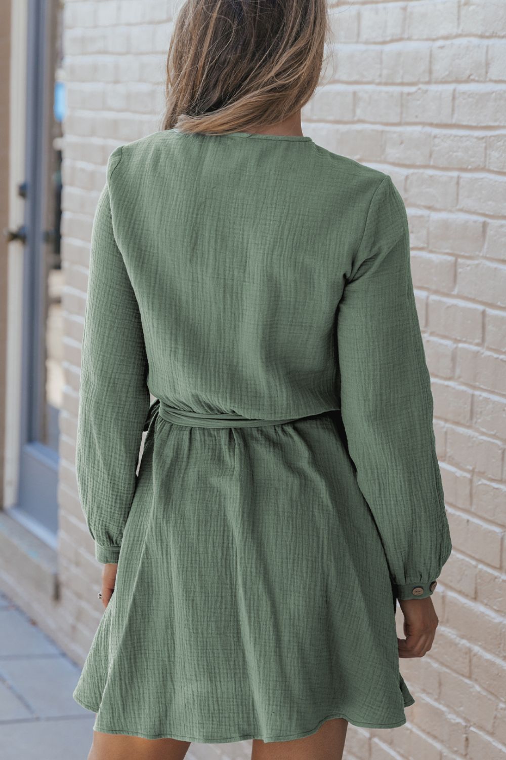 Aurora® | Dress with a round neckline, long sleeves and a tie waist