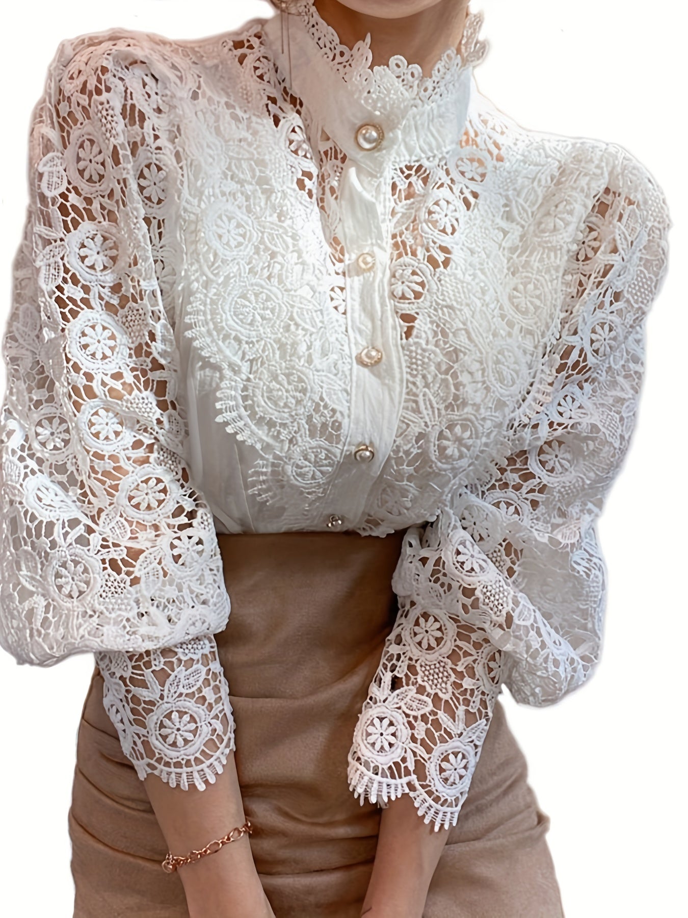 Brendi® | Women'S Blouse With Lace, Lantern Sleeves And Pleated Plain Cut