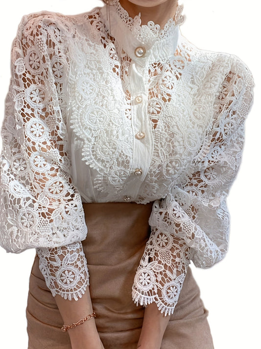 Brendi® | Women'S Blouse With Lace, Lantern Sleeves And Pleated Plain Cut