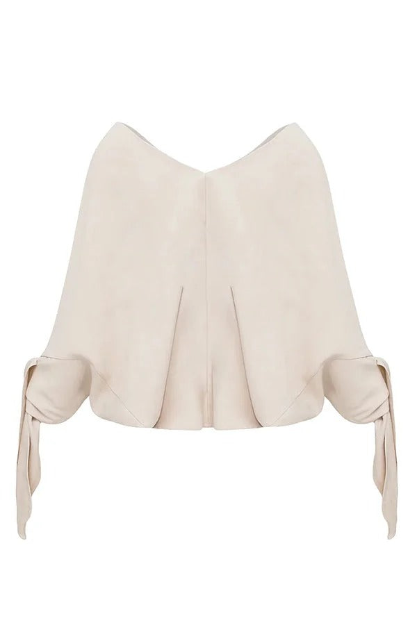 Edith® | Joyful Bond Linen Blend V-neck Knotted Cuff Half Sleeve Loose Top
