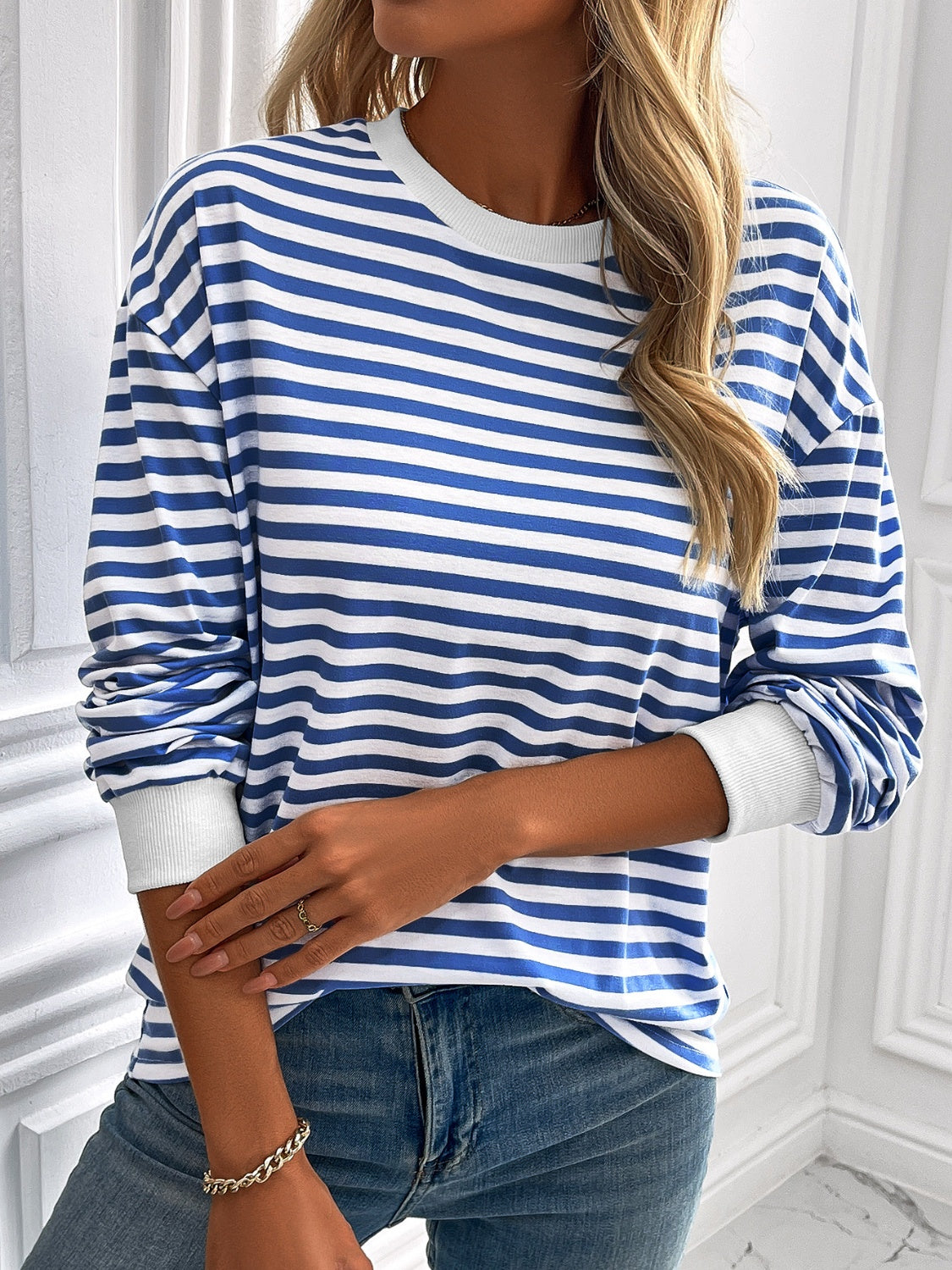 Constance® | Ivy Lane striped long sleeve crew neck sweatshirt