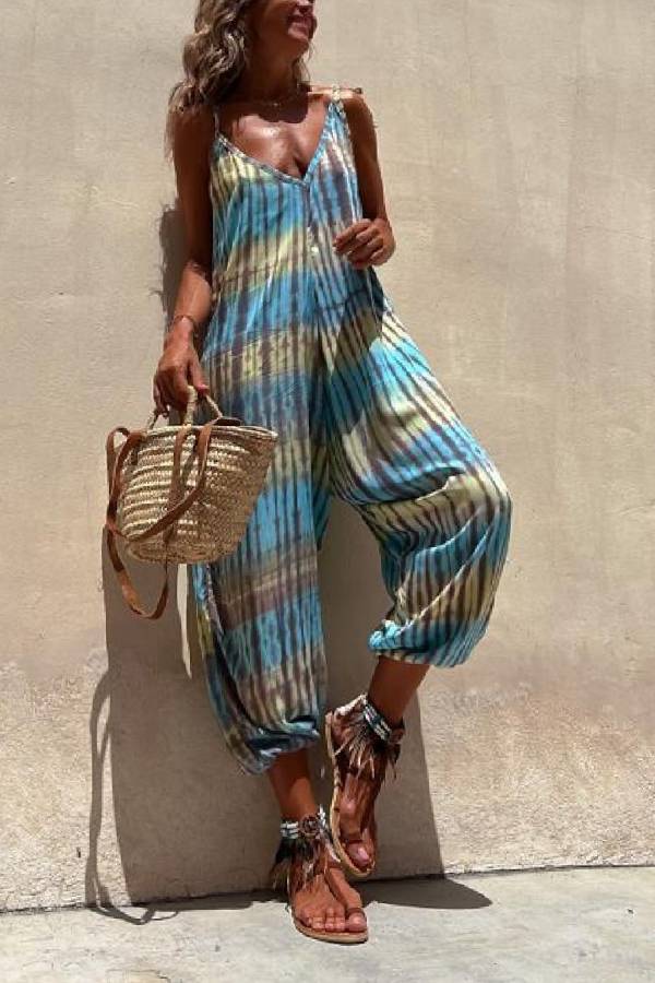 Claudia® | Printed loose lace-up jumpsuit with V-neck