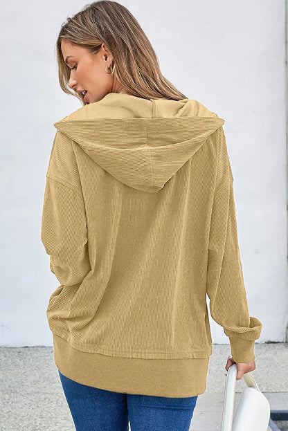 Elena® | Hoodie with a half-length snap fastening and low shoulders