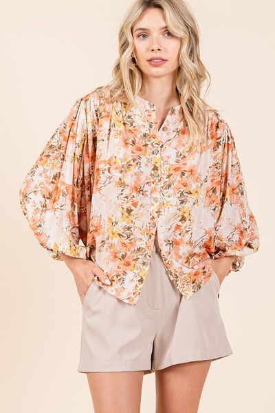 Edna® | Floral blouse with batwing sleeves and button placket