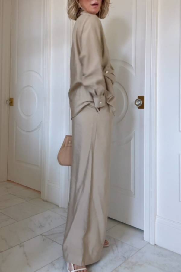 Diana® | Cross-waist shirt and wide-leg pants suit