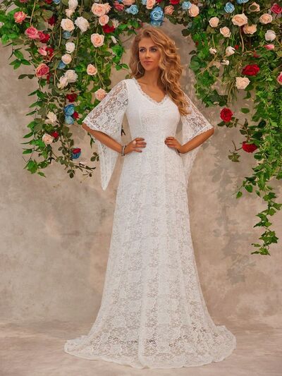 Eliza® | Floor-length lace dress with V-neck