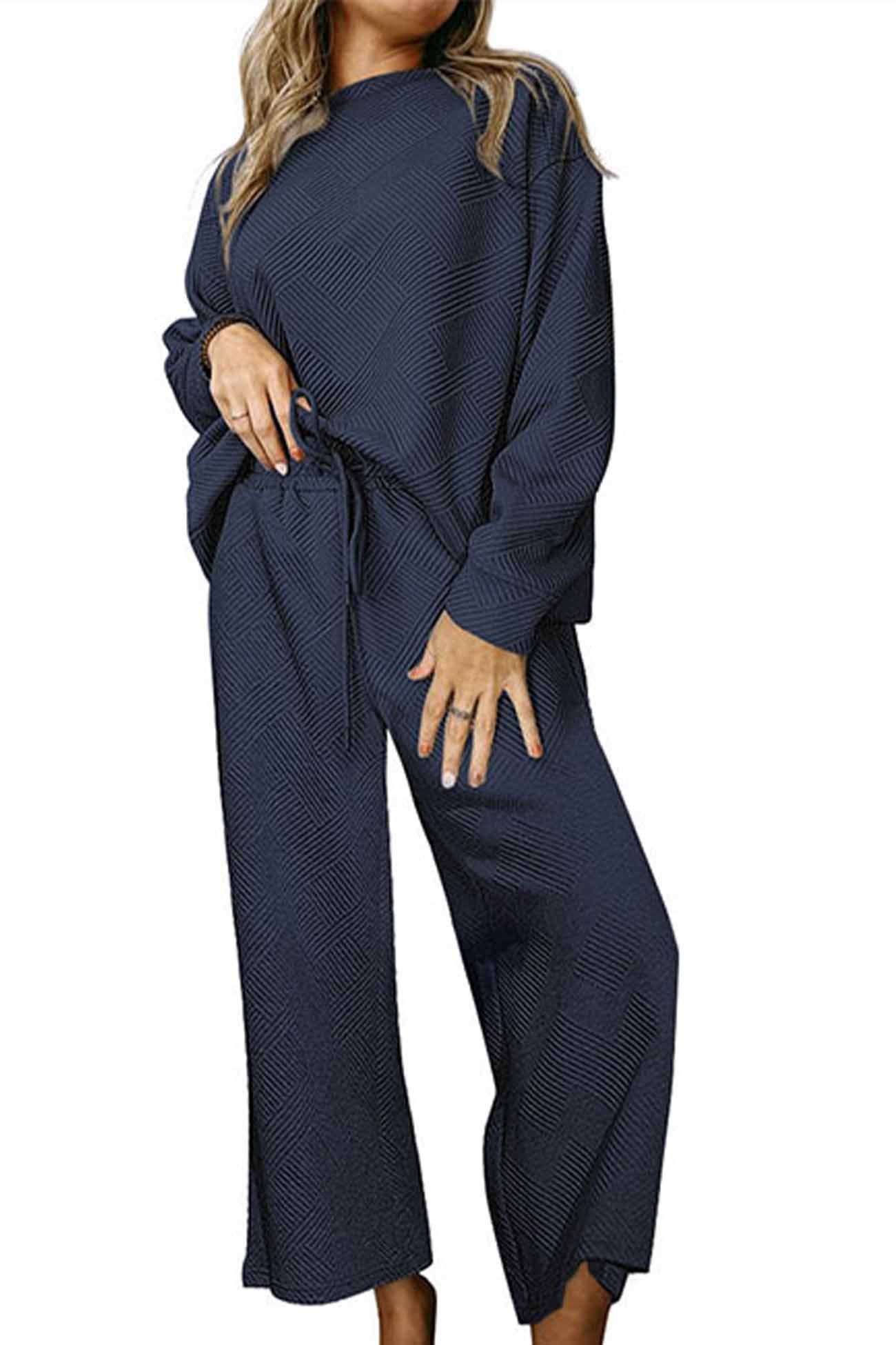Anneliese® | Solid color textured long sleeve long pants set