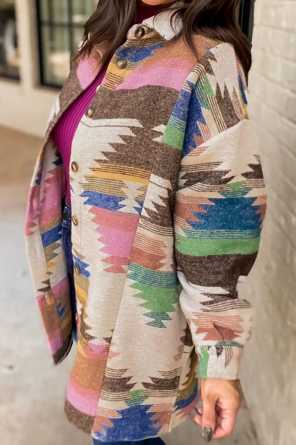 Avelina® | Printed button-down long sleeve jacket