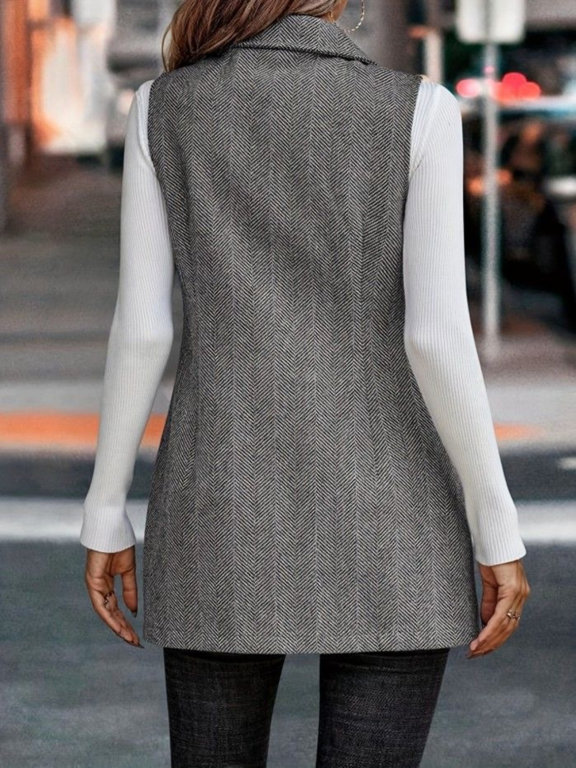 Carolin® | Long cut vest coat with buttoned collar and collar