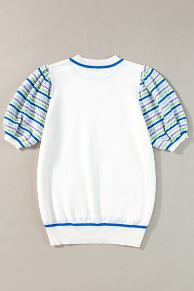 Daisy® | Crochet striped sweater with puff sleeves