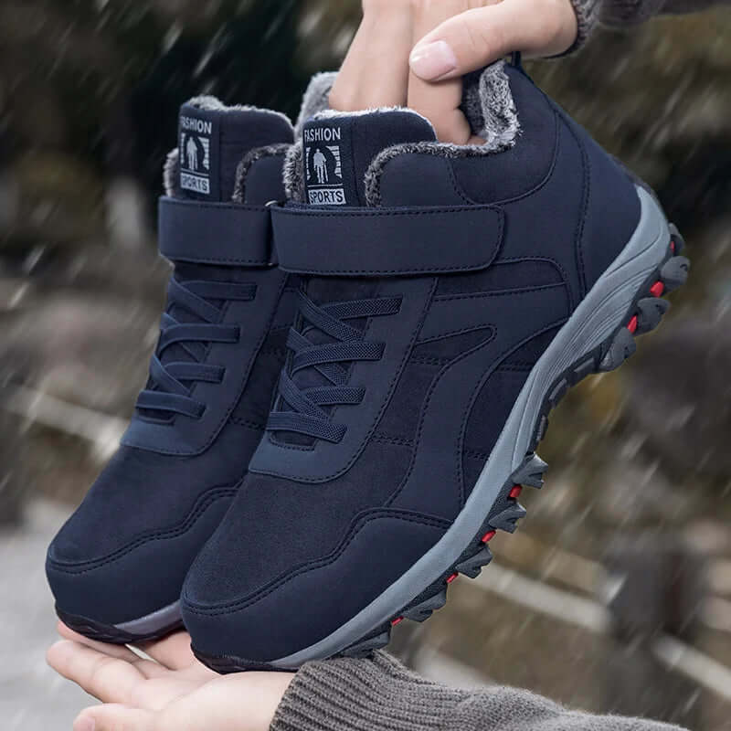 Women’s Ankle Boots – Fur Lined – Lace-Up with Velcro – Suede-Look – Non-Slip Sole