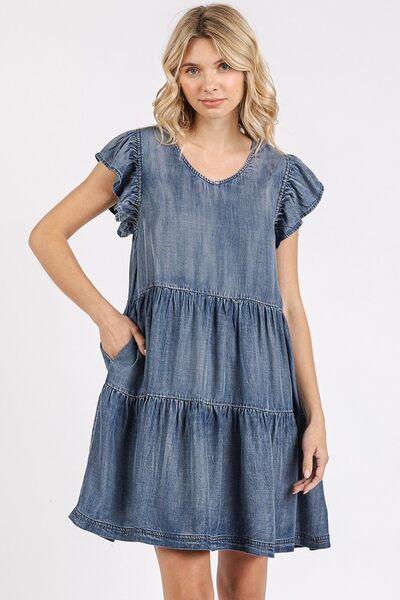 Dayana® | Mini dress with V-neck, ruffles and cap sleeves
