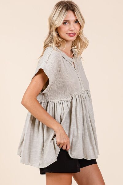 Dominica® | Mixed media babydoll short sleeve blouse