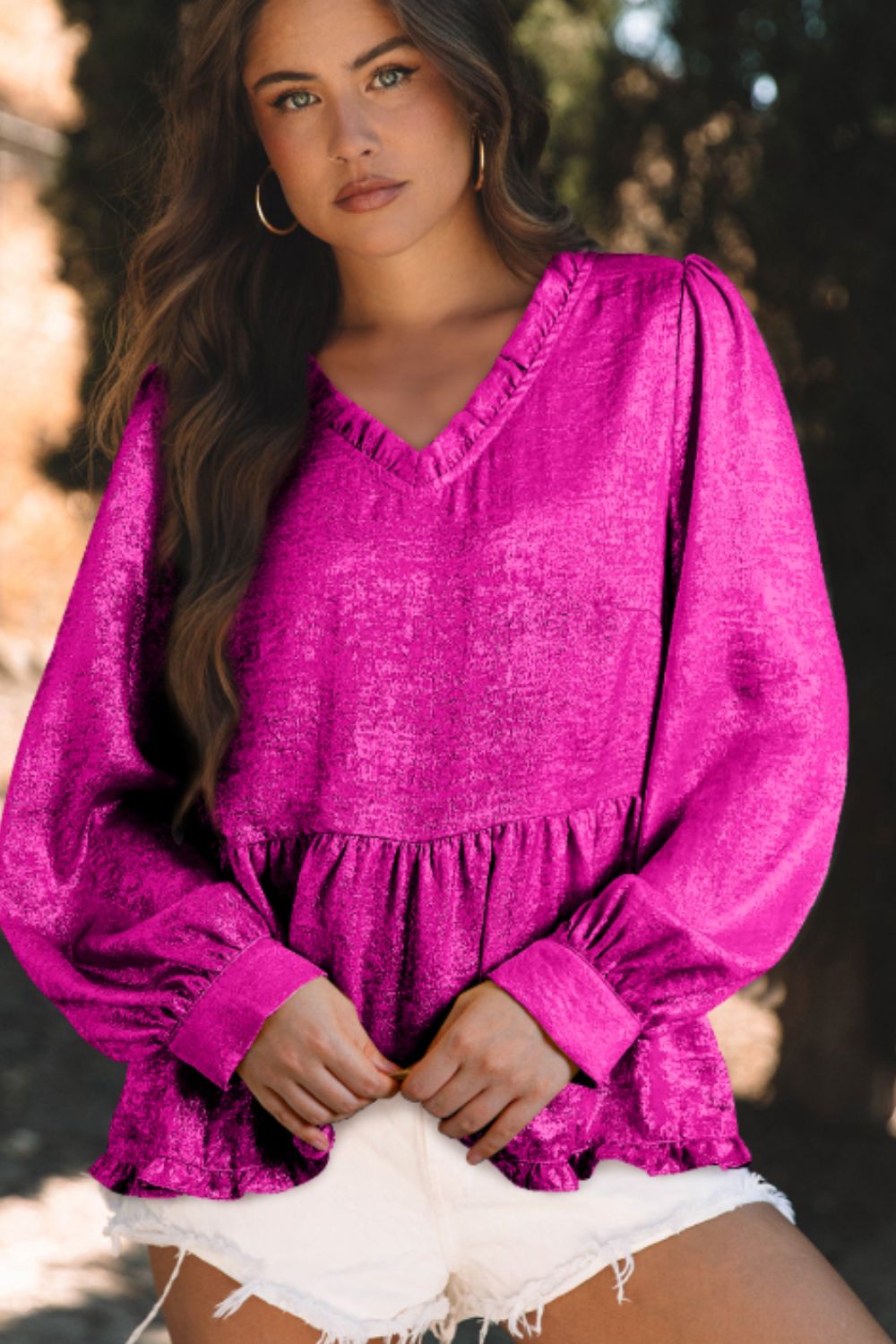 Concepcion® | Long sleeve blouse with ruffles and V-neck