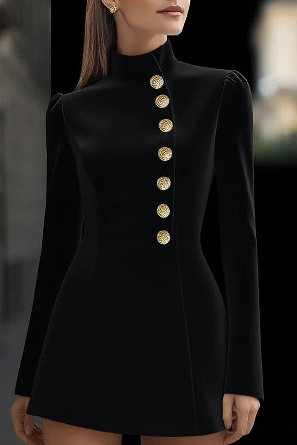 Delia® | Fashionable Stand Collar Single-Breasted Slim Fit Formal Mini Dress