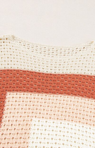 Ava® | Openwork, long-sleeved sweater with a color block design